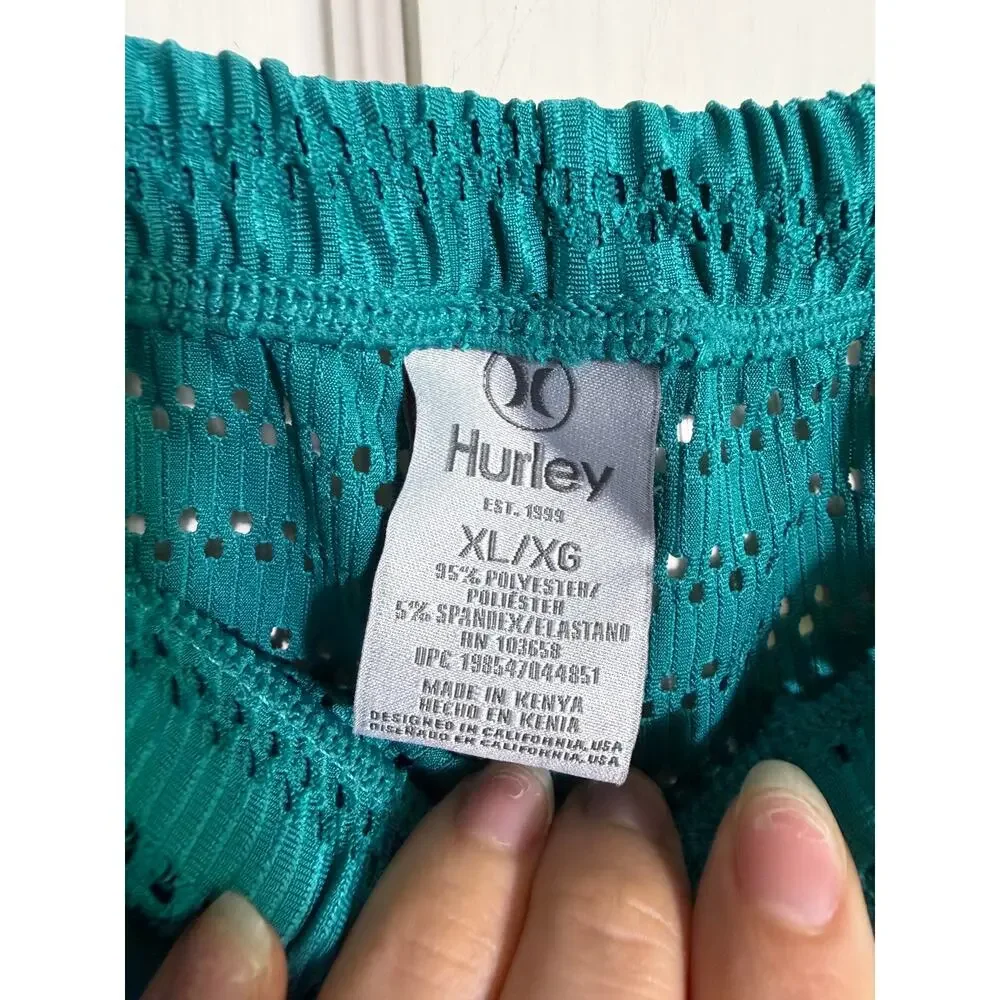 Hurley Teal 2 Piece Set Wide Leg Pants Button Shirt Crochet Open Knit - XL